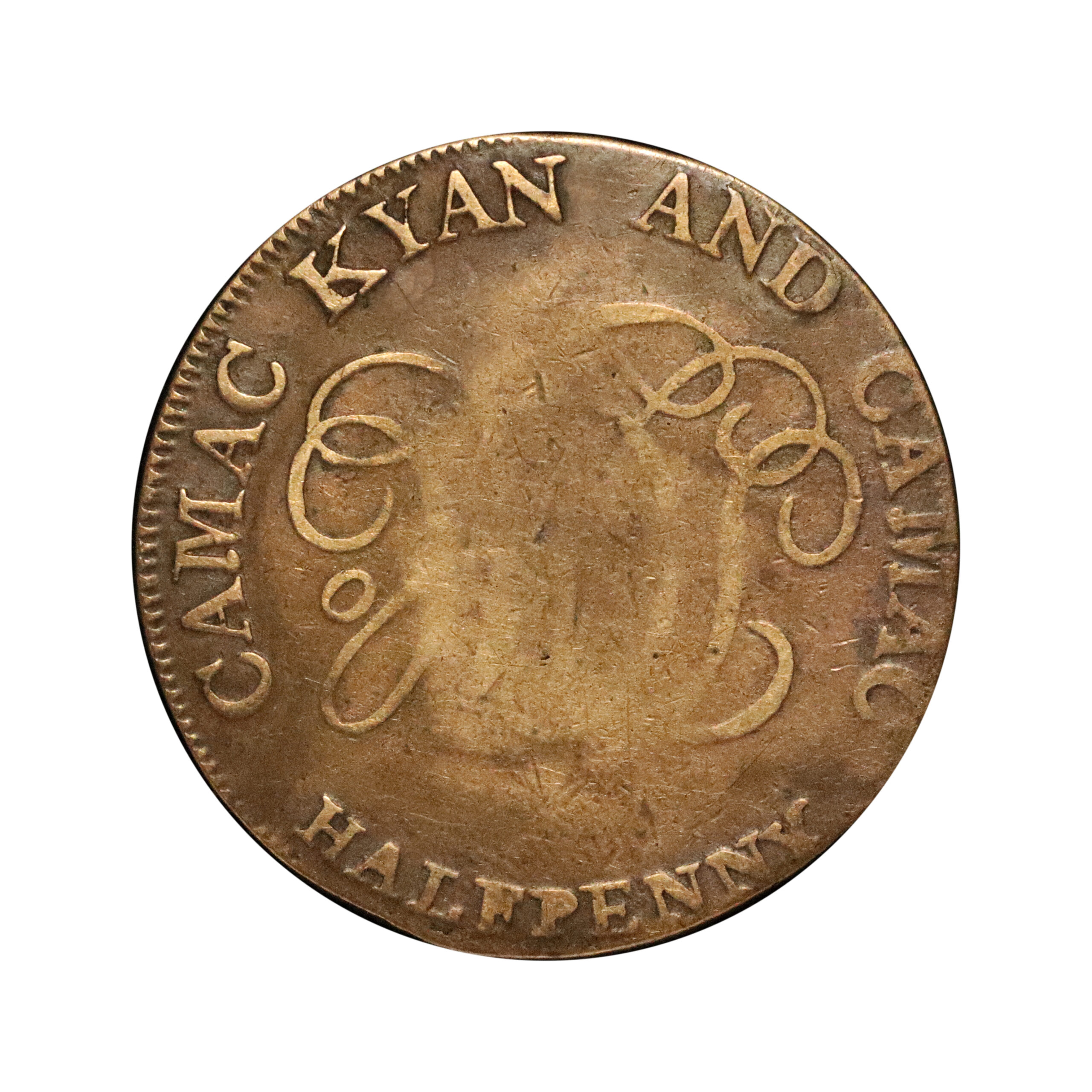 LOT 210 Dublin Camac Brass Halfpenny DH 124, RRR - Image 3