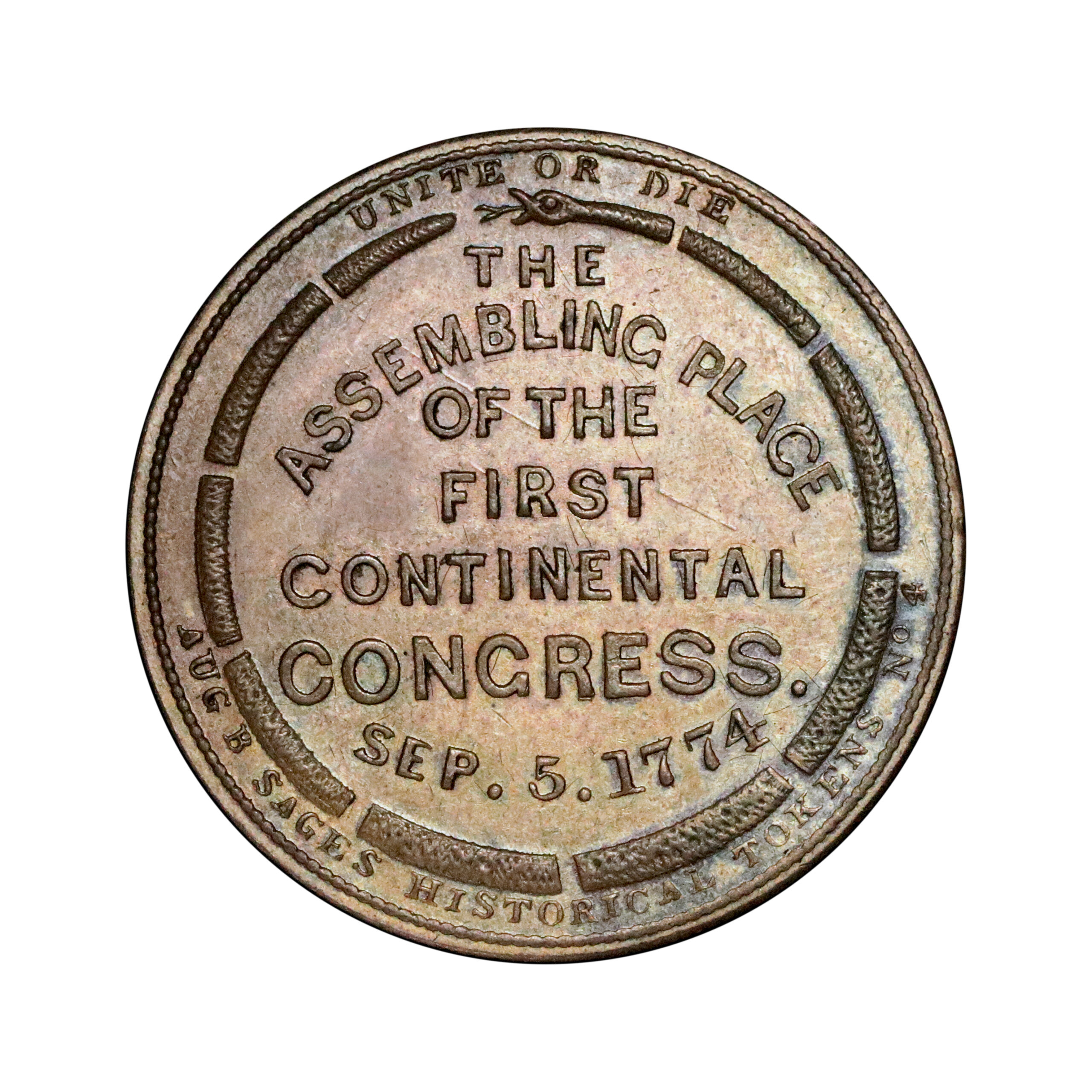 LOT 587 Augustus B. Sage; No.4, Carpenters' Hall / First Continental Congress Historical Token - Image 3