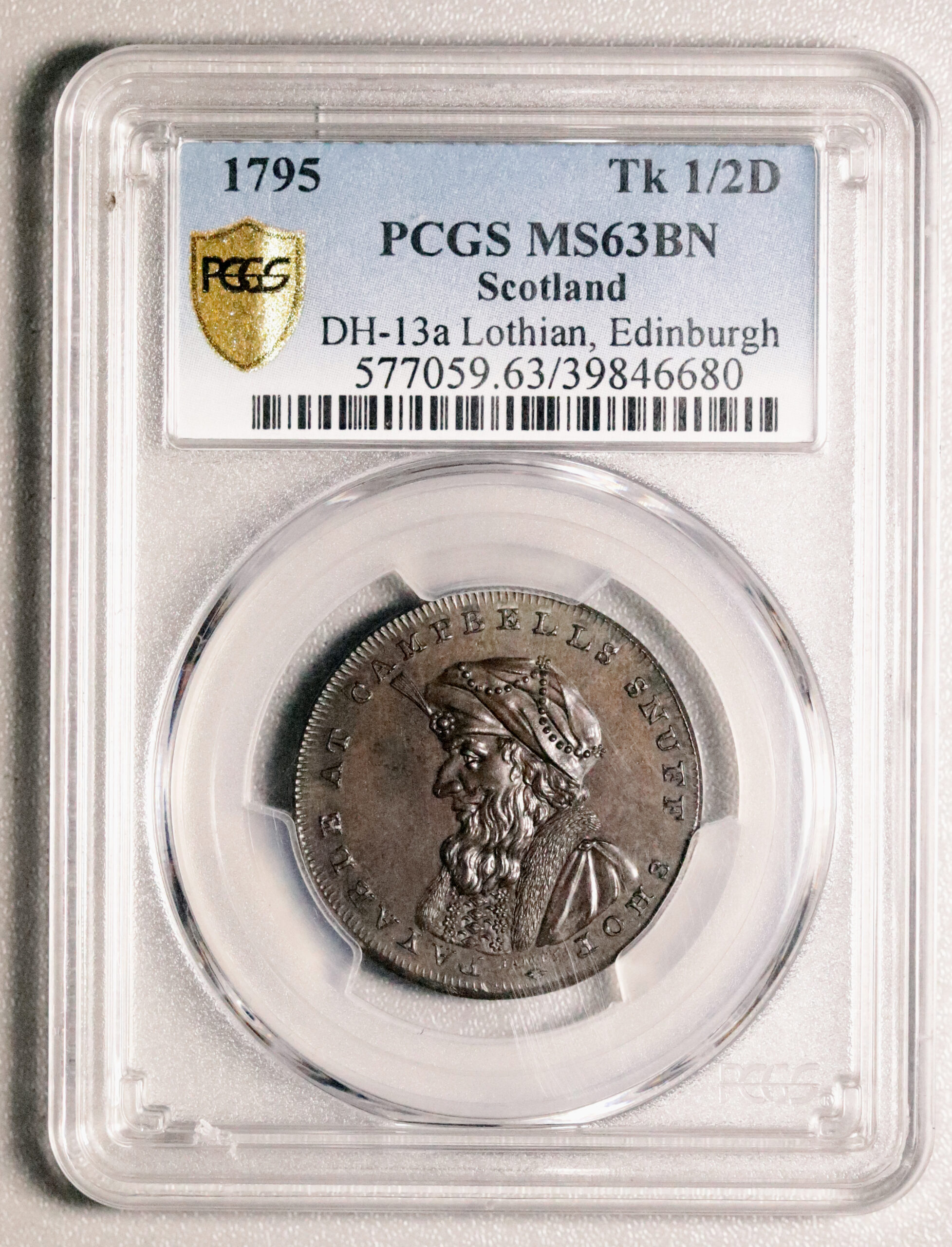 LOT 266 Lothian Edinburgh Campbell's Halfpenny DH 13a, MS 63 - Image 4