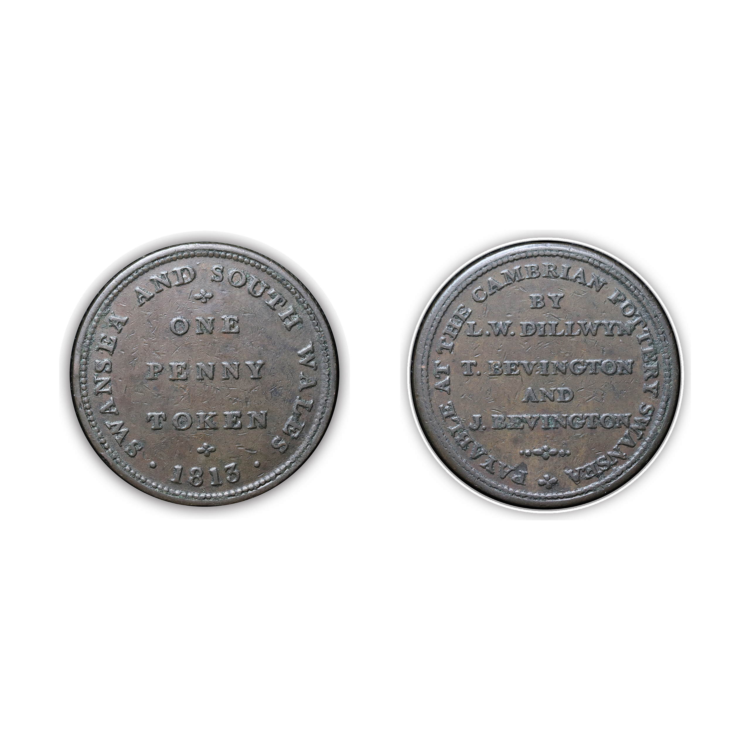 LOT 480 Glamorganshire Swansea Cambrian Pottery Penny W1337, Mr B c/m