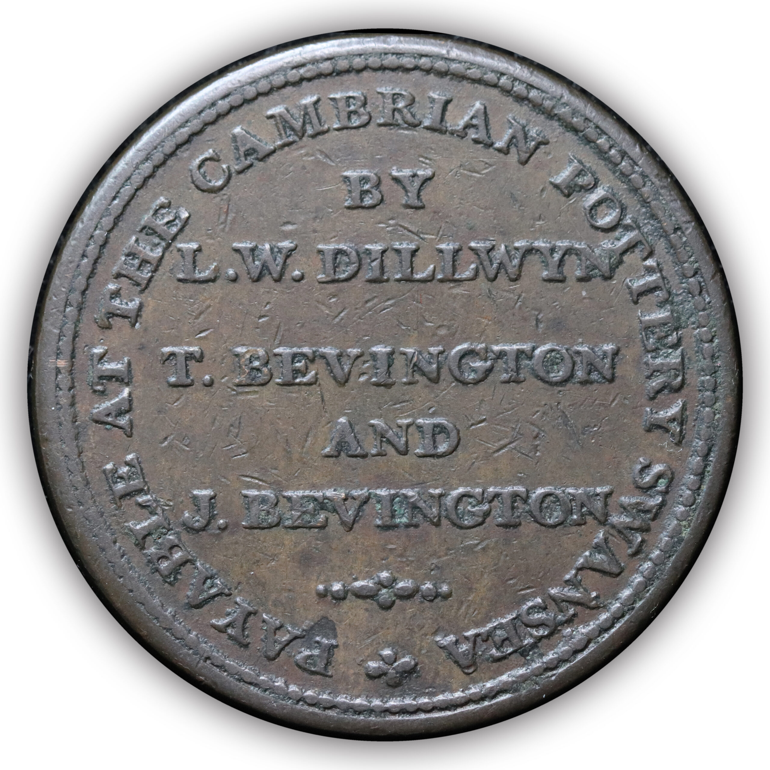 LOT 480 Glamorganshire Swansea Cambrian Pottery Penny W1337, Mr B c/m - Image 3