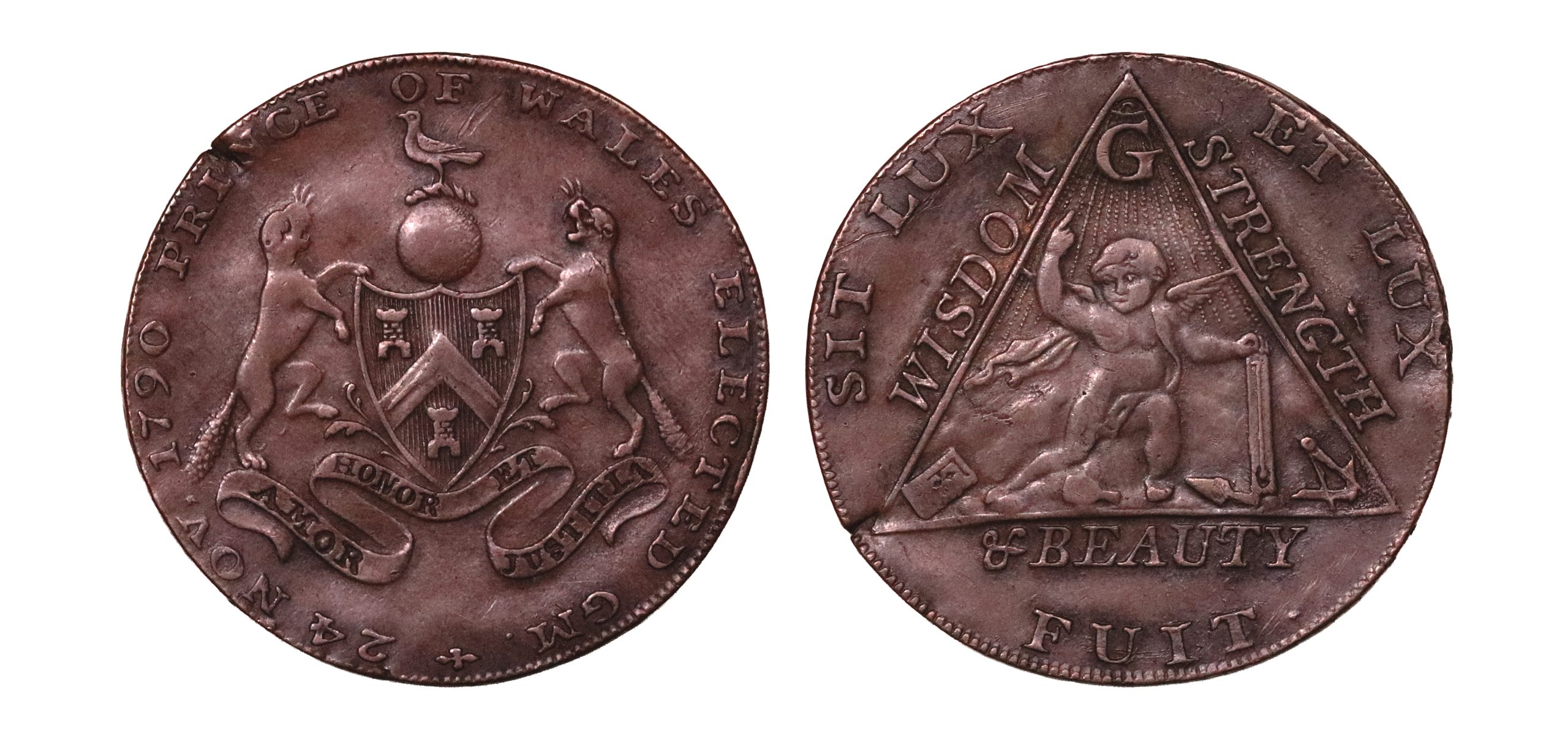 Lot 107 - Lutwyche’s Middlesex Masonic penny (D&H unlisted), Davisson 33bis III (plate)