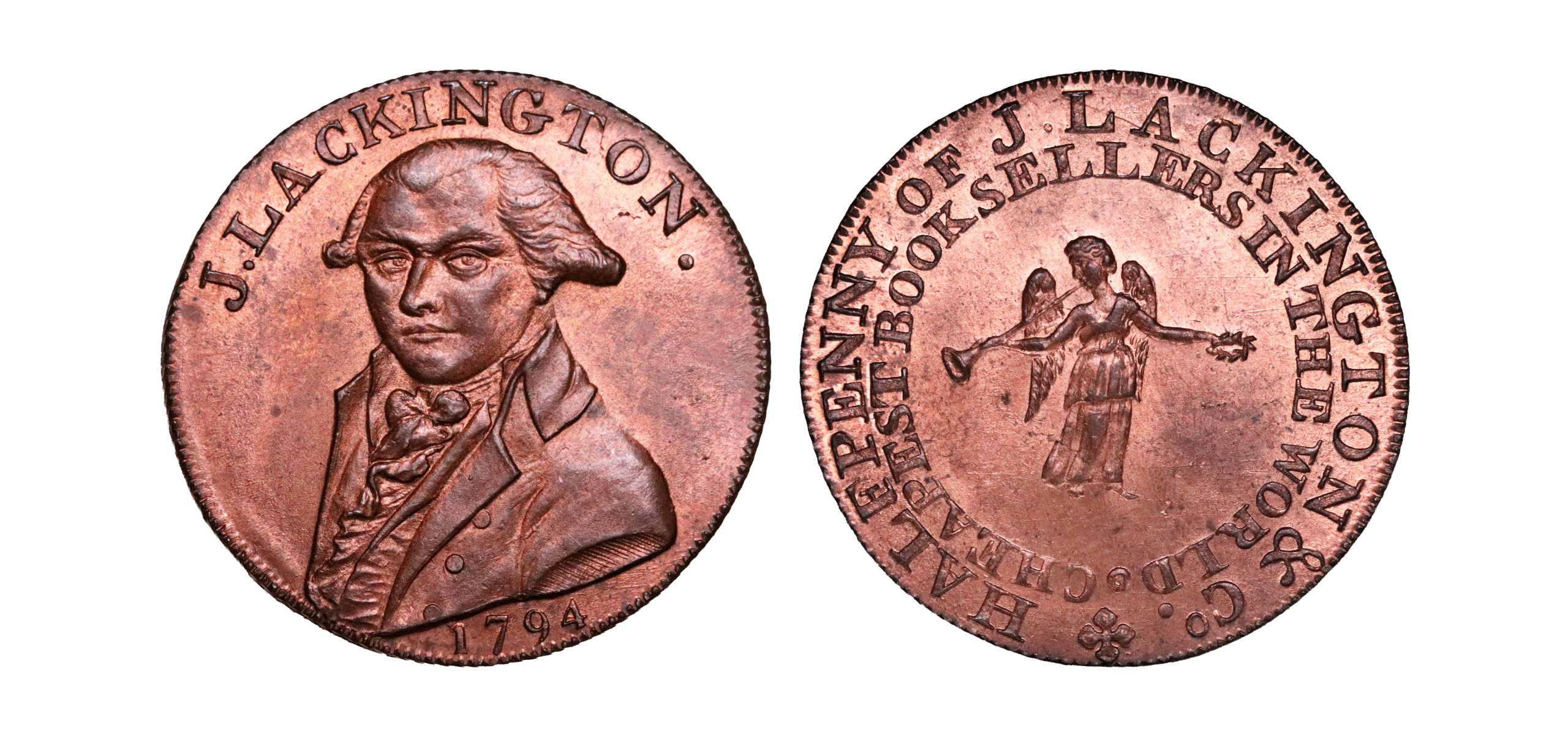 Lot 126 - Middlesex Lackington's halfpenny D&H 351, Full red, Gem, Ex-Fuller