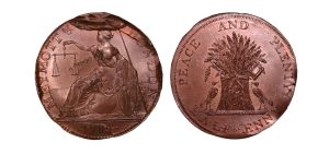 Lot 130 - Prattent's Middlesex Meymott's Mule halfpenny D&H 383, Rare, Ex-Spingarn