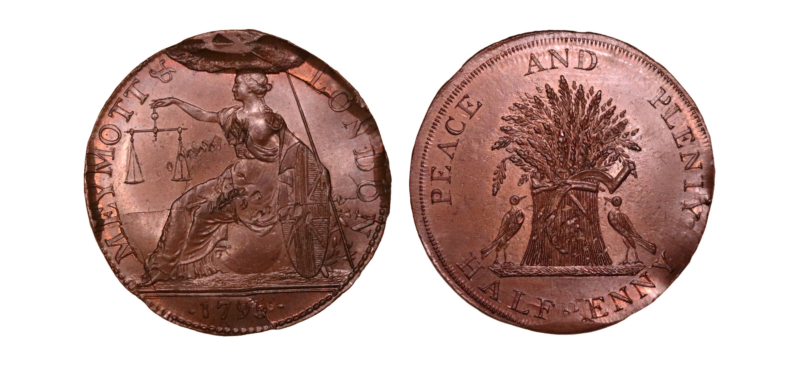 Lot 130 - Prattent's Middlesex Meymott's Mule halfpenny D&H 383, Rare, Ex-Spingarn