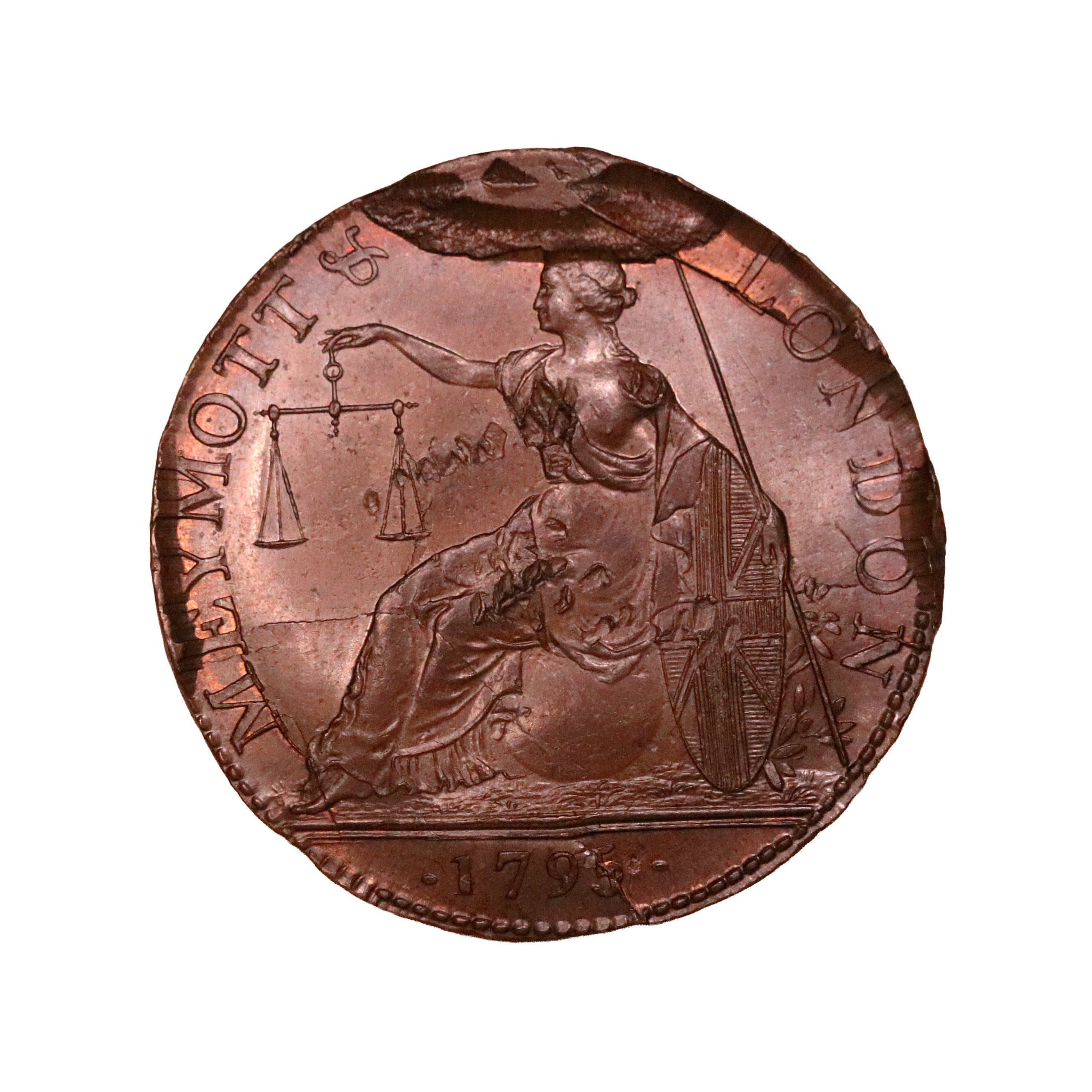 Lot 130 - Prattent's Middlesex Meymott's Mule halfpenny D&H 383, Rare, Ex-Spingarn - Image 2