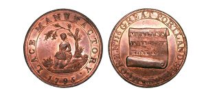 Lot 131 - Middlesex Moore's halfpenny D&H 389, full red, Gem