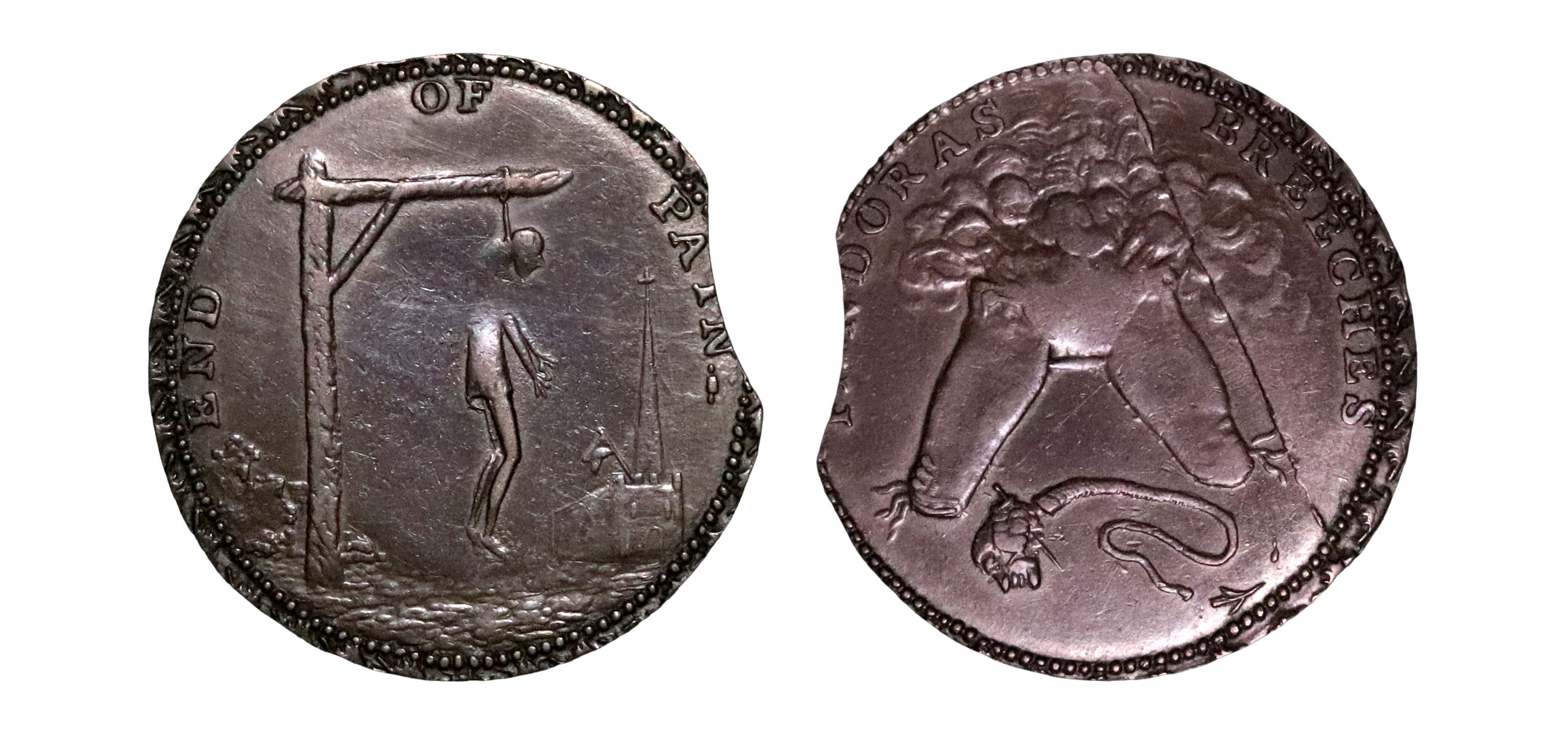 Lot 204 - Middlesex Hanging Man halfpenny D&H 829a, huge clip