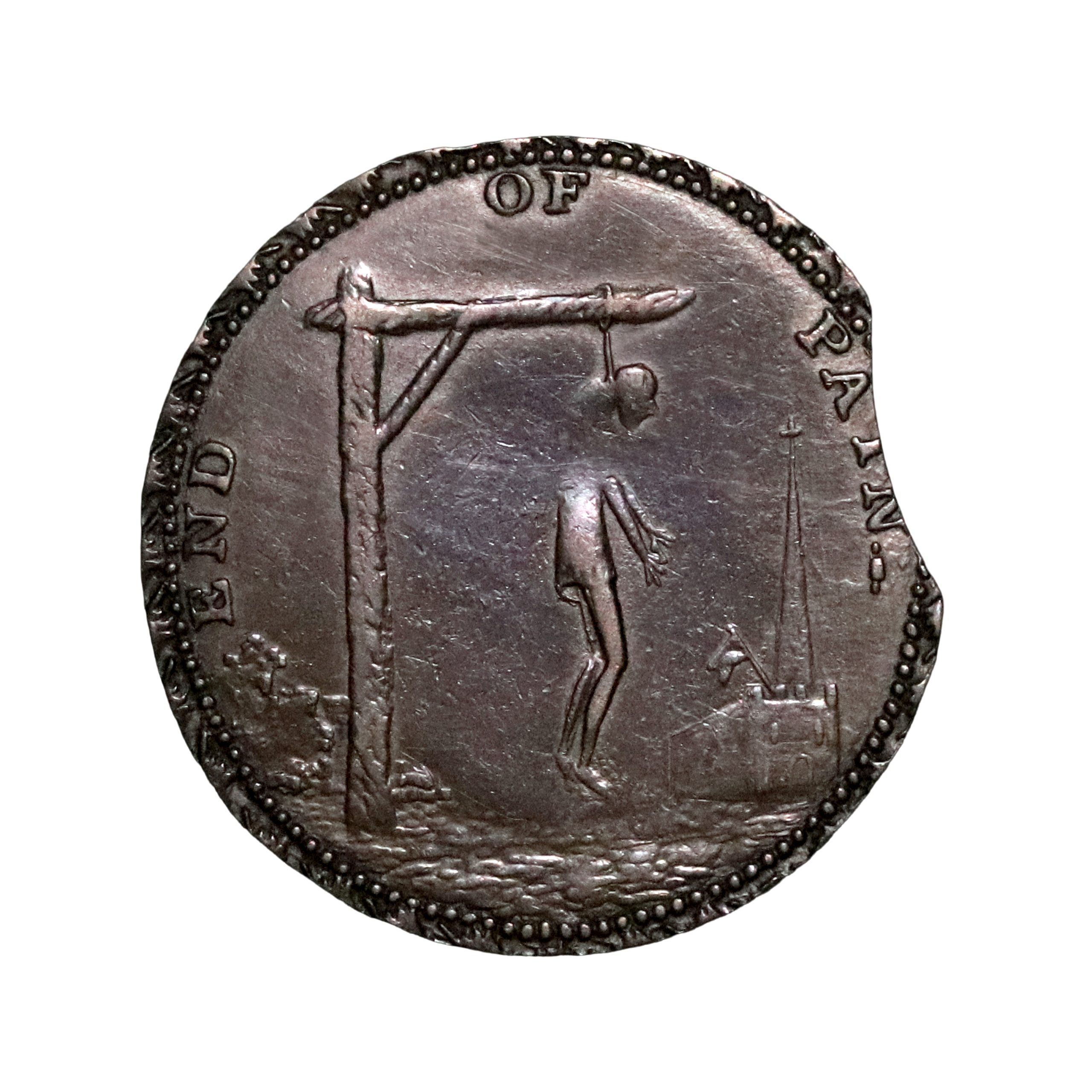 Lot 204 - Middlesex Hanging Man halfpenny D&H 829a, huge clip - Image 2