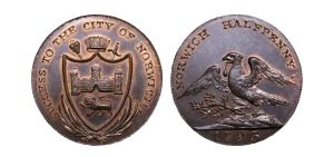 Lot 227 - Norfolk Norwich Halfpenny D&H 31, full strike Gem, Ex-Cokayne