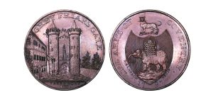 Lot 265 - Warwickshire "Coventry Gates" Halfpenny D&H 272, original paper of issue
