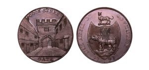 Lot 266 - Warwickshire "Coventry Gates" Halfpenny D&H 274, original paper of issue