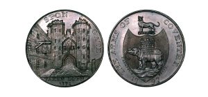 Lot 267 - Warwickshire "Coventry Gates" Halfpenny D&H 277, original paper of issue
