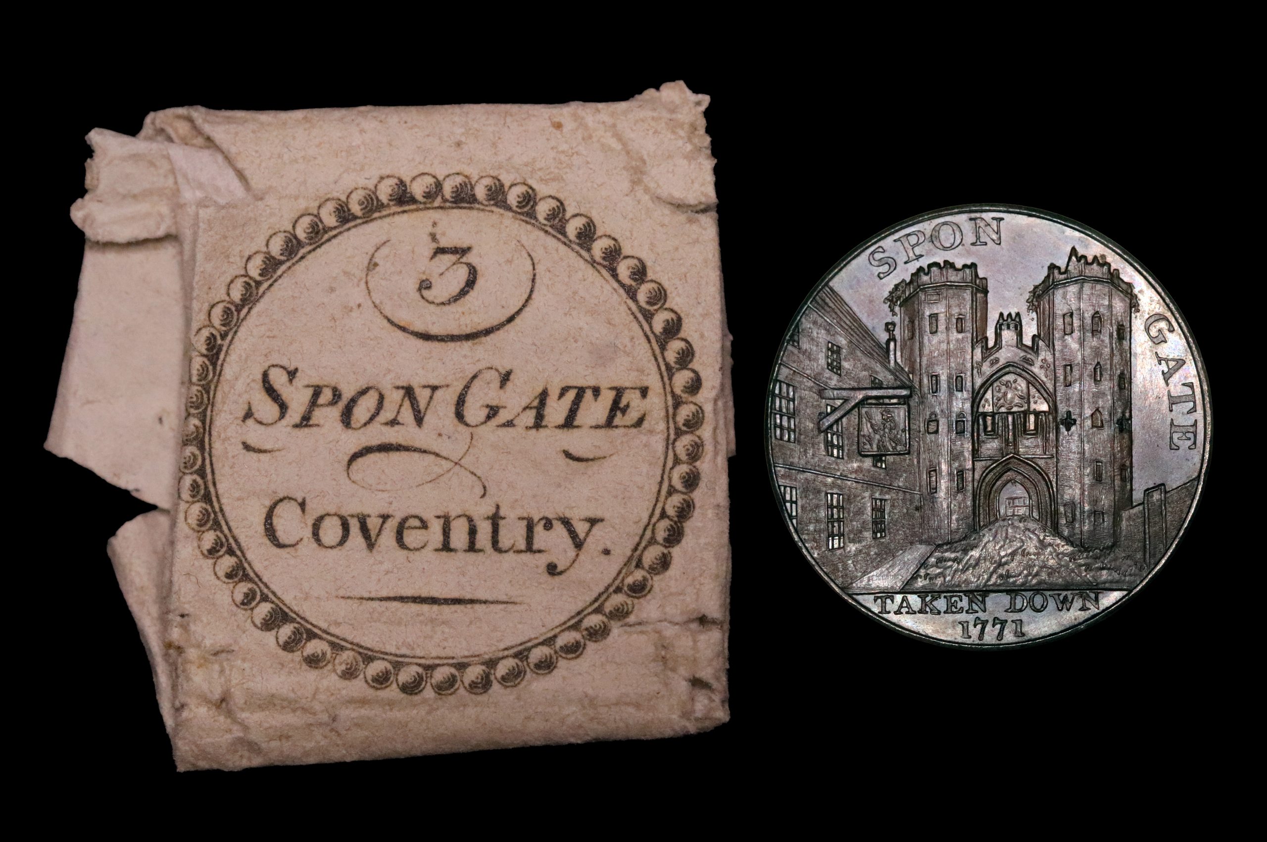 Lot 267 - Warwickshire "Coventry Gates" Halfpenny D&H 277, original paper of issue - Image 4