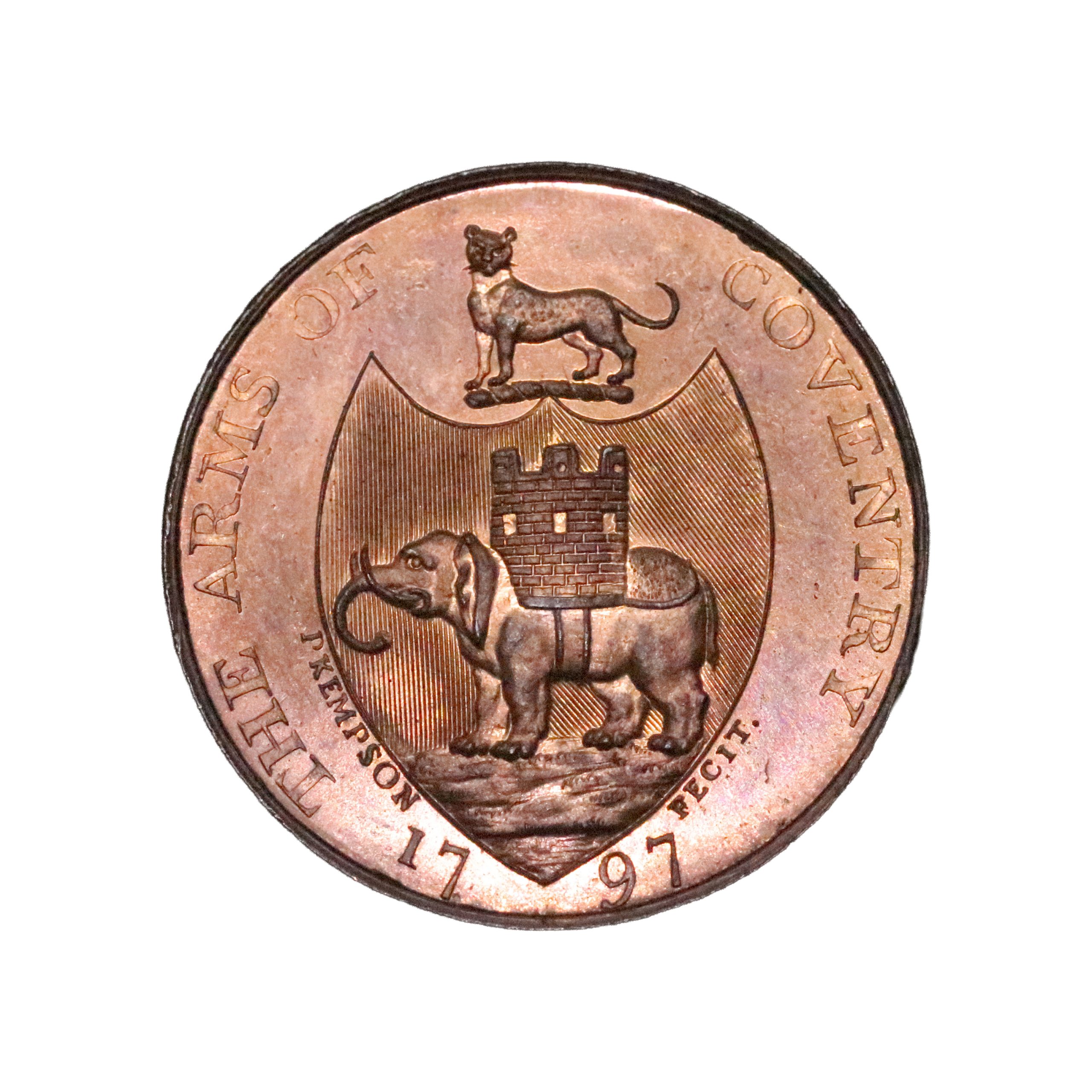 Lot 274 - Kempson's Warwickshire Coventry Halfpenny D&H 295, Full red, Gem, Ex-Deane - Image 3