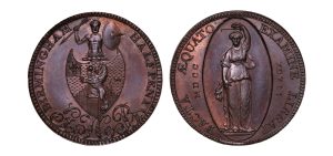 Lot 261 - Warwickshire Barker's Bronzed Halfpenny D&H 68, Rare Gem, Ex-Deane [Cokayne]