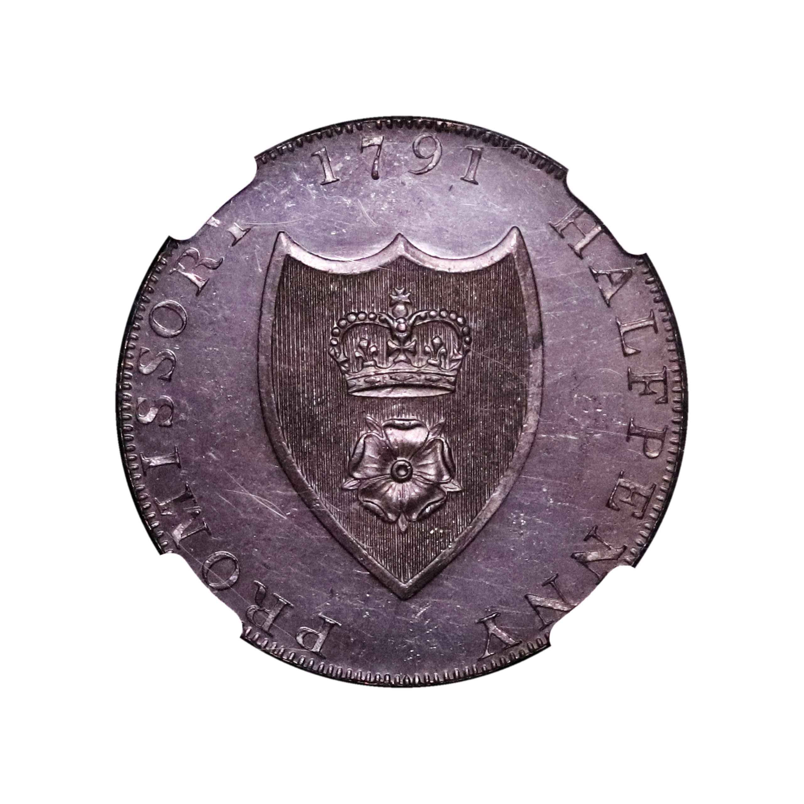 Lot 90 - Boulton's Hampshire Southampton bronzed proof halfpenny D&H 89, NGC 64PL - Image 3