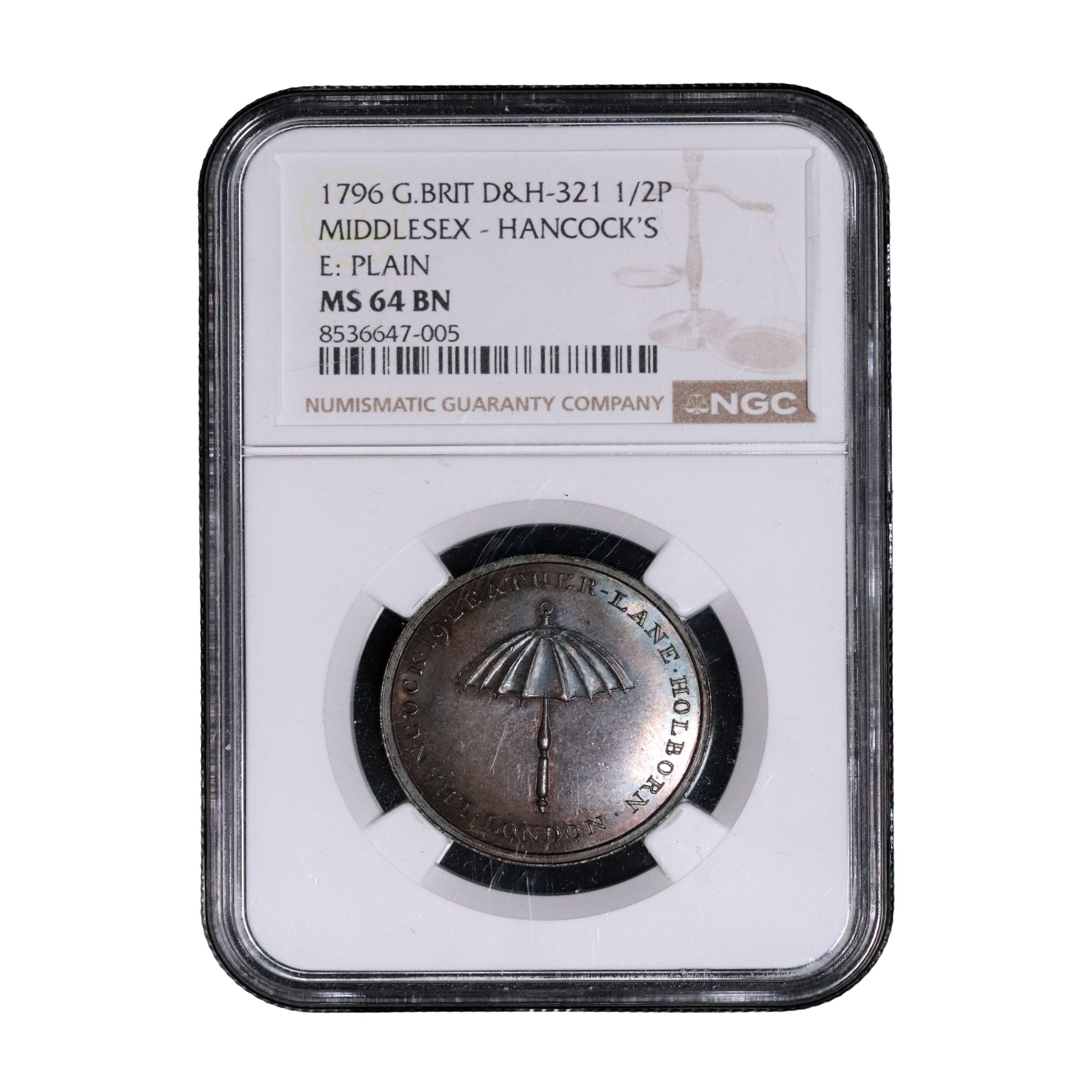 Lot 123 - Skidmore's Middlesex Hancock Halfpenny D&H 321, Rare Gem, NGC 64 - Image 4