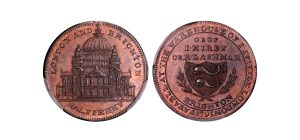 Lot 206 - Spittle's Middlesex St. Paul's halfpenny D&H 902, PCGS 64RB