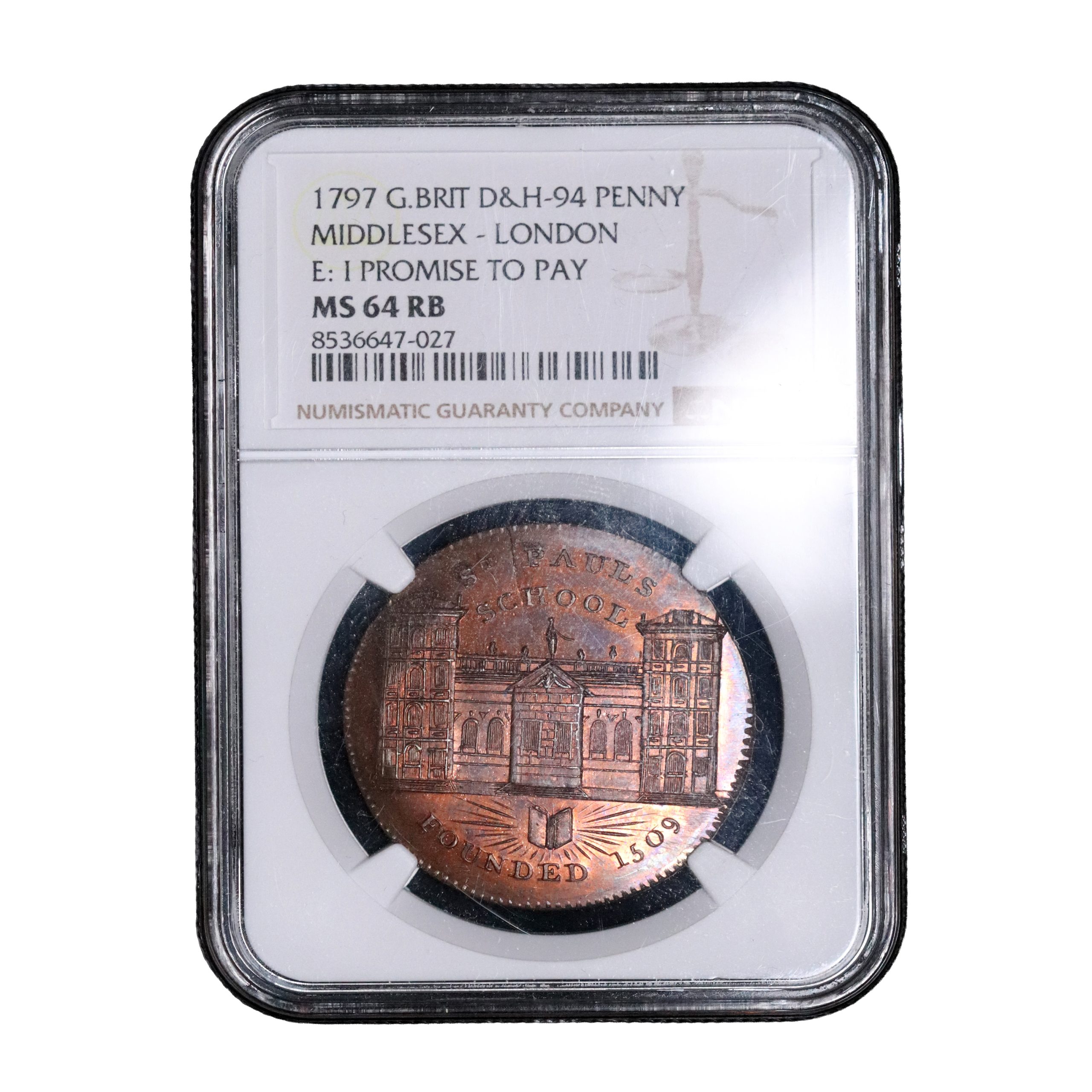 Lot 108 - Prattent's Middlesex London & Westminster penny D&H 94, Rare, NGC 64RB - Image 4