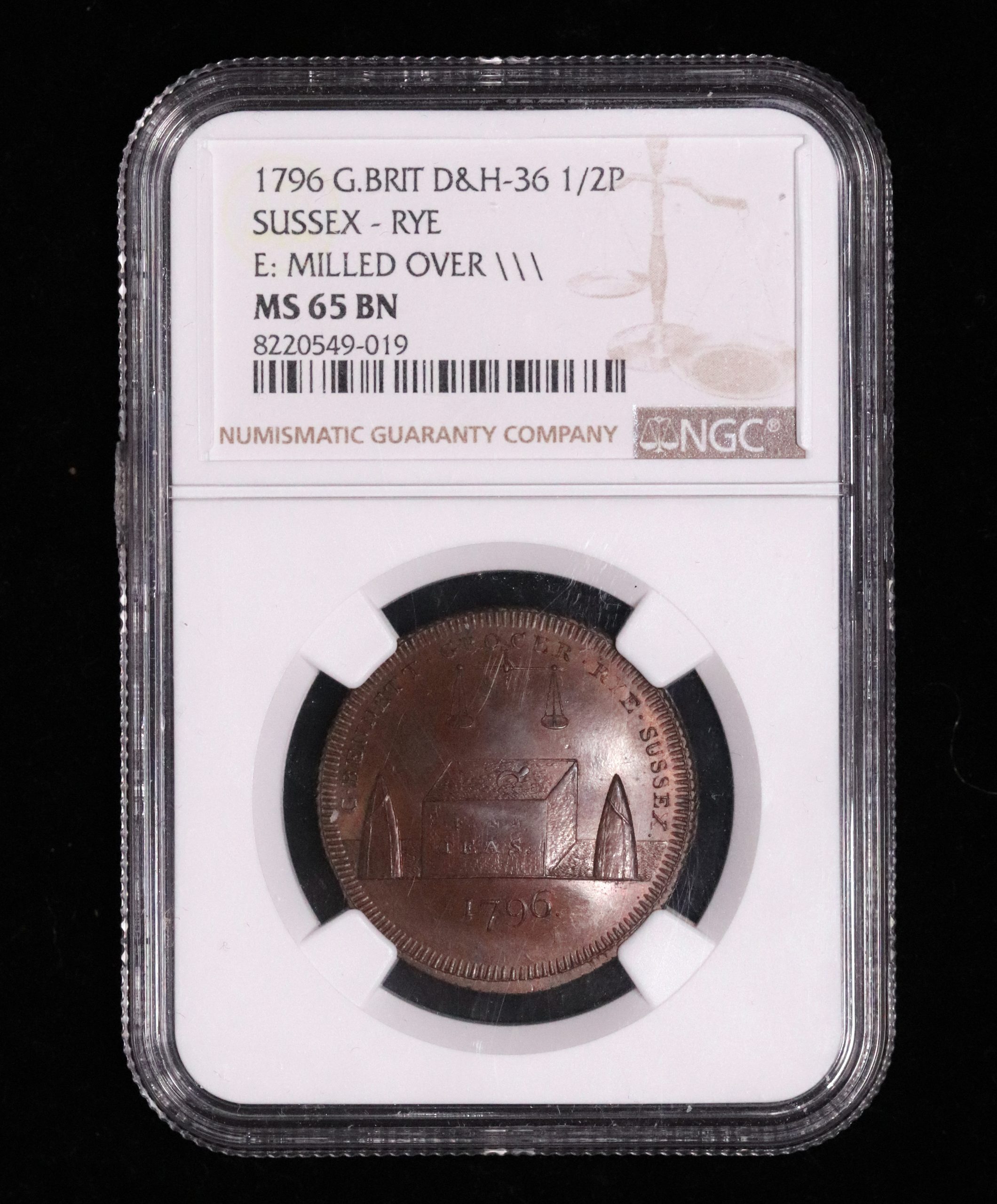 Lot 254 - Skidmore's Sussex Rye Bronzed Halfpenny D&H 36, Rare, NGC 65 - Image 5