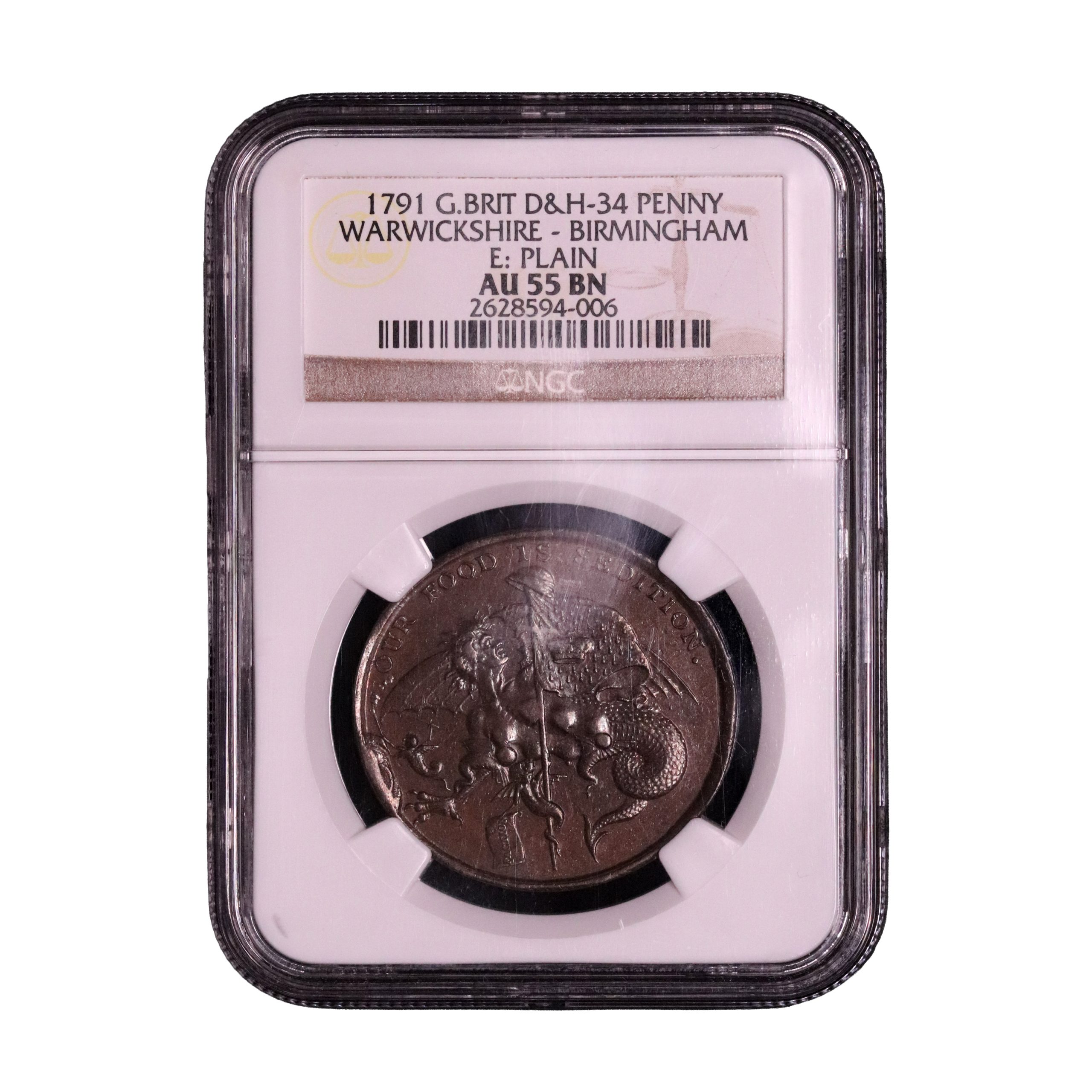 Lot 257 - Warwickshire Monster Sedition penny D&H 34, Rare, NGC 55 - Image 4