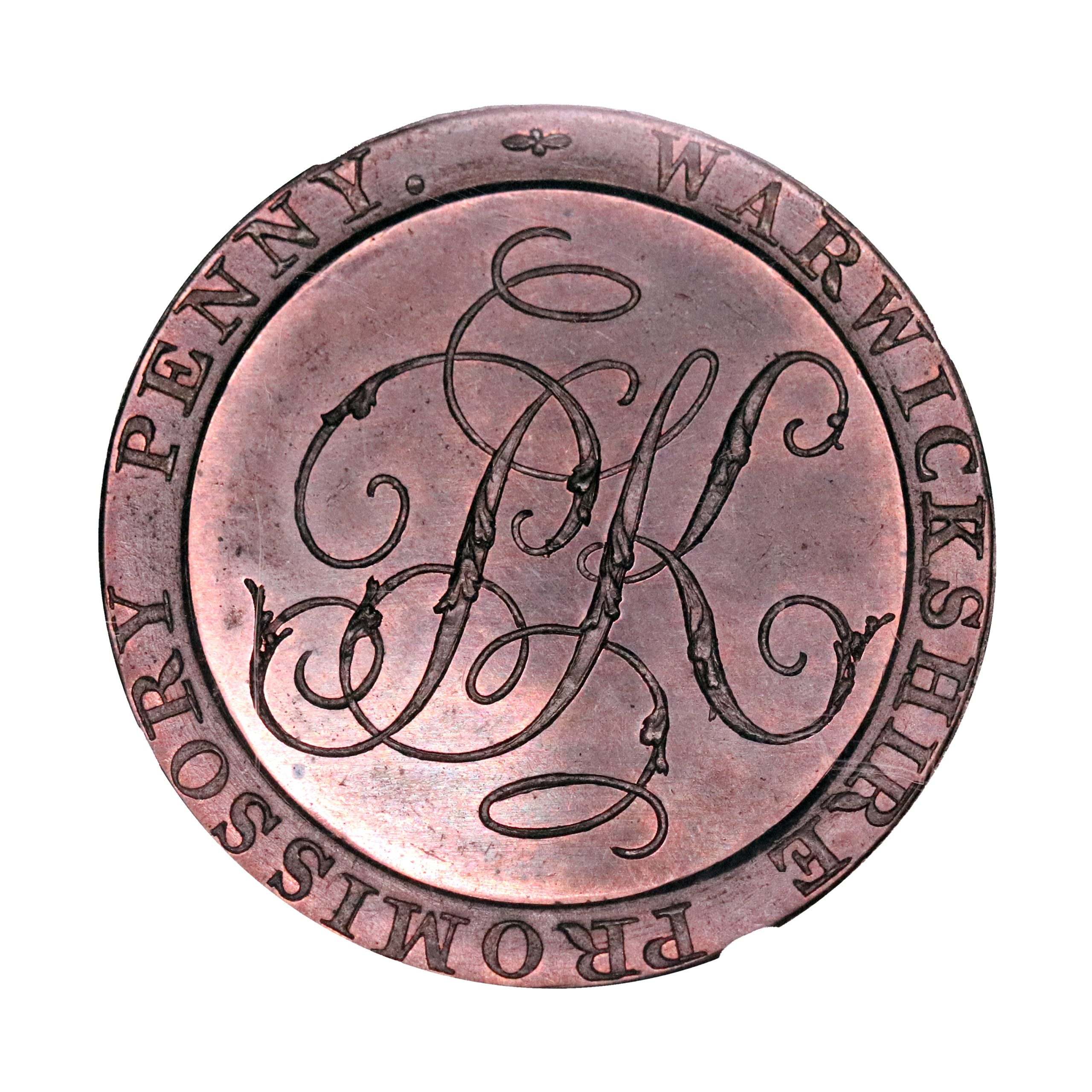 Lot 255 - Kempson's Warwickshire Private Penny D&H 6, Gem, NGC 66 - Image 3